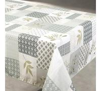 Home Maison - Nappe Anti Taches Motifs Fleurs et Végétaux - 100% Polyester - Linge de Table Rectangle - Lavable en Machine - Usage Intérieur et Extérieur - 145 x 300 cm - Sauge