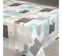 Home Maison - Nappe Enduite Anti Taches Motif Floral Ginko - 100% Polyester - Linge de Table Rectangle - Lavable en Machine - Usage Intérieur et Extérieur - 145 x 300 cm - Sauge