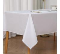 Home Maison - Nappe Rectangulaire Enduite Anti Tache - 100% Polyester - Déperlant - pour Table Cuisine ou Jardin - Ourlet Qualitatif - Facile Entretien - 145 x 240 cm - Blanc