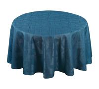 Home Maison - Nappe Ronde Extérieure Motifs Graphiques - Polyester Enduit - Anti-Taches et Imperméable - Idéale pour Jardin et Cuisine - Ø 160 cm - Bleu Paon