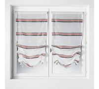 Home Maison - Paire de Petits Voilages à Remonter en Étamine à Rayures Horizontales - Polyester - Motifs Rayures - Prêt-à-Poser avec Ourlet Passe Tringle - Adapté Fenêtres - 60 x 160 cm - Rouge