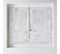 Home Maison - Paire de Petits Voilages à Remonter en Étamine Imprimée - Polyester - Motifs Imprimés - Prêt-à-Poser avec Ourlet Passe Tringle - Adapté Fenêtres - 45 x 160 cm - Blanc