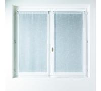 Home Maison - Paire de Petits Voilages en Étamine Flamée Argent - Polyester - Motif Flamé - Prêt-à-Poser avec Ourlet Passe Tringle - Adapté Fenêtres - 60 x 160 cm - Blanc