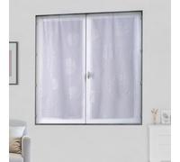 Home Maison - Paire de Petits Voilages en Étamine Motif Argent - Polyester - Ourlet Passe Tringle - Fenêtre Salon Chambre Cuisine - 80 x 160 cm - Blanc