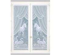 Home Maison - Paire de Petits Voilages Esprit Équestre - Polyester - Motifs Floraux et Animaux - Tunnel Passe Tringle - Transparent Tamisant - Fenêtre Salon Chambre - 60 x 120 cm - Blanc