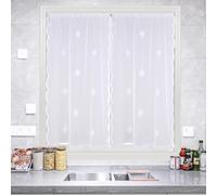 Home Maison - Paire de Petits Voilages Motif Flocons - Polyester - Installation Facile à Passants - pour Fenêtre Salon ou Cuisine - 60 x 120 cm - Blanc