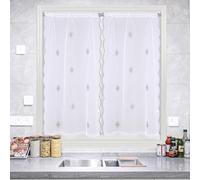 Home Maison - Paire de Petits Voilages Motif Flocons - Polyester - Installation Facile à Passants - pour Fenêtre Salon ou Cuisine - 60 x 120 cm - Gris
