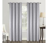 Home Maison - Paire de Rideaux Obscurcissants Style Géométrique - Polyester - Motif Carrés en Relief - pour Salon Chambre Fenêtre - 140 x 260 cm - Gris Clair