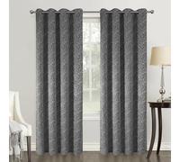 Home Maison - Paire de Rideaux Obscurcissants Style Géométrique - Polyester - Motif Carrés en Relief - pour Salon Chambre Fenêtre - 140 x 260 cm - Noir