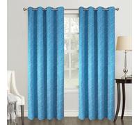 Home Maison - Paire de Rideaux Obscurcissants Style Géométrique - Polyester - Motif Carrés en Relief - pour Salon Chambre Fenêtre - 140 x 260 cm - Bleu