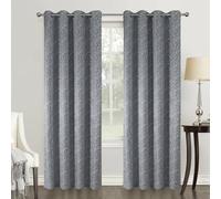 Home Maison - Paire de Rideaux Obscurcissants Style Géométrique - Polyester - Motif Carrés en Relief - pour Salon Chambre Fenêtre - 140 x 260 cm - Gris Clair