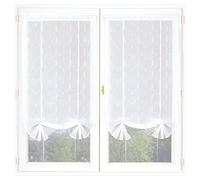 Home Maison - Paire de Stores Relevables en Étamine - Polyester - Motif Rayures Discontinues - Finition Ourlet Passe Tringle - Prêt-à-Poser - Salon et Chambre - 90 x 200 cm - Blanc