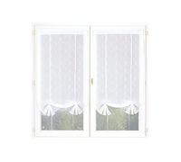 Home Maison - Paire de Stores Relevables en Étamine - Polyester - Motif Rayures Discontinues - Finition Ourlet Passe Tringle - Prêt-à-Poser - Salon et Chambre - 60 x 140 cm - Blanc