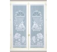 Home Maison Paire de Vitrages Droits à Franges, Polyester, Blanc, 220x60 cm