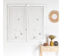 Home Maison - Paire de Voilage en Étamine Brodée Ton sur Ton - Polyester - Imprimés Fleuris - Finition Feston Droit - Prêt-à-Poser - Installation Facile - 60 x 120 cm - Taupe