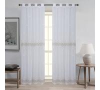 Home Maison - Paire de Voilages Macramé pour Baie Vitrée - Polyester - Motif Ajouré Brodé, Installation Rapide avec Œillets Ronds - Fenêtre, Salon, Chambre - 140 x 240 cm - Taupe