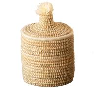 Home Maison - Panier avec Couvercle Laine - Rotin Naturel - Finitions en Laine Unies - Accessoire Déco Compact - Rangement Pratique - Ø 20 cm - 20 x 25 cm - Blanc