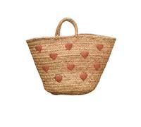 Homemaison - Panier Cœur Brodé - Osier et Laine - Motif à Motifs - Accessoires Déco, Rangement Chambre/Salon, Cuisine, Bureau, Enfant/Bébé - 50 x 35 cm - Rose