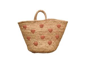 Home Maison - Panier Cœur Brodé - Osier et Laine - Motif à Motifs - Accessoires Déco, Rangement Chambre/Salon, Cuisine, Bureau, Enfant/Bébé - 50 x 35 cm - Rose