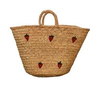 Home Maison - Panier Fraises Brodées - Rotin et Laine - Motif à Motifs - Accessoires Déco, Rangement Chambre/Salon, Cuisine, Bureau, Enfant/Bébé - 50 x 35 cm - Rouge