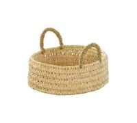 Home Maison - Panier Plateau Rond Osier avec Anses - Feuille de Palmier Tressée Main - Texture Naturelle et Résistante - pour Rangement et Décoration Intérieure - 25 x 25 x 8 cm - Naturel