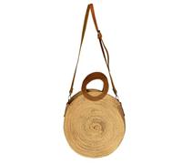 Home Maison - Panier Rond Anse Cuir - Osier Tressé Main - Forme Circulaire, Anse en Cuir Véritable - pour Marché, Plage, Look Naturel - 10 x 30 cm - Naturel