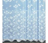 Home Maison - Panneau Droit Papillon en Dentelle Modulable avec Ruban Fronceur - Polyester 100% - Motif Fleurs et Papillons - Base Festonnée Ajustable - 175 x 180 cm - Blanc