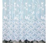 Home Maison - Panneau Droit Papillons et Feuillages en Dentelle Modulable avec Ruban Fronceur - Polyester - Voilages Fenêtre, Baie Vitrée - 175 x 180 cm - Blanc