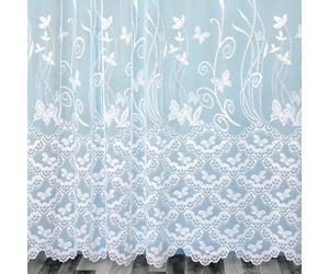 Home Maison - Panneau Droit Papillons et Feuillages en Dentelle Modulable avec Ruban Fronceur - Polyester - Voilages Fenêtre, Baie Vitrée - 175 x 180 cm - Blanc