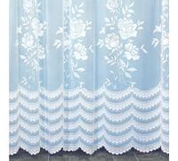 Home Maison - Panneau Droit Roses en Dentelle Modulable avec Ruban Fronceur - Polyester 100% - Motif Bouquets de Roses - Base Festonnée Ajustable - 175 x 180 cm - Blanc