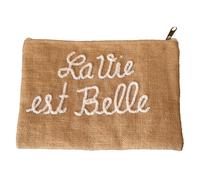Home Maison - Pochette Jute La Vie est Belle - Accessoire Déco Pratique - Toile de Jute Naturelle, Broderie Émotionnelle - Rangement Trousse, Accessoire Déco - 27 x 20 cm - Naturel