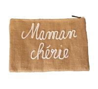 Home Maison - Pochette Jute Maman Chérie - Accessoire Déco Pratique - Toile de Jute Naturelle, Broderie Émotionnelle - Rangement Maquillage, Objets Personnels - 27 x 20 cm - Naturel