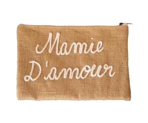 Home Maison - Pochette Jute Mamie d'amour - Accessoire Déco Pratique - Toile de Jute Naturelle, Broderie Émotionnelle - Rangement Souvenirs, Objets Personnels - 27 x 20 cm - Naturel