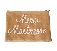 Home Maison - Pochette Jute Merci Maitresse - Accessoire Déco Pratique - Toile de Jute Naturelle, Broderie Émotionnelle - Rangement Stylos, Maquillage, Souvenirs - 27 x 20 cm - Naturel