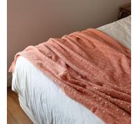 Home Maison QABANE - Chemin De Lit Étole Aspect Mohair À Pois - Polyester - Tissage À Pois avec Franges - Usage Polyvalent Plaid Étole Chemin De Lit - 75 x 190 cm - Terracotta