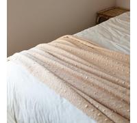 Home Maison QABANE - Chemin De Lit Étole Aspect Mohair À Pois - Polyester - Tissage À Pois avec Franges - Usage Polyvalent Plaid Étole Chemin De Lit - 75 x 190 cm - Beige