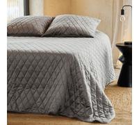 Home Maison QABANE - Couvre-Lit et Taies d'oreiller en Velours Matelassé - Microfibre Polyester - Texture Luxueuse - Rembourrage Ouate - Style Moderne et Chic - 230 x 250 cm - Gris