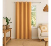 Home Maison QABANE - Rideau 100% Occultant Effet Chiné - Polyester - Isolation Thermique et Phonique avec Œillets - pour Chambre, Salon, Bureau - 140 x 180 cm - Jaune Ocre