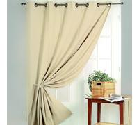 Home Maison QABANE - Rideau 100% Occultant Ignifugé M1 Non Feu - Polyester Unis - Non Feu M1, Isolation Phonique et Thermique - Idéal pour Chambre, Salon, Hôtel - 140 x 260 cm - Écru