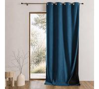 Home Maison QABANE - Rideau Thermique Phonique KONFOR - Flanelle Polyester - Occultant Isolant Froid et Bruit - Chambre Salon Bureau - 8 Oeillets - 140 x 260 cm - Bleu Paon