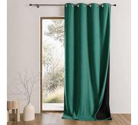 Home Maison QABANE - Rideau Thermique Phonique KONFOR - Flanelle Polyester - Occultant Isolant Froid et Bruit - Chambre Salon Bureau - 8 Oeillets - 140 x 300 cm - Vert