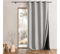 Home Maison QABANE - Rideau Thermique Phonique KONFOR - Flanelle Polyester - Occultant Isolant Froid et Bruit - Chambre Salon Bureau - 8 Oeillets - 140 x 300 cm - Gris Perle