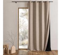 Home Maison QABANE - Rideau Thermique Phonique KONFOR - Flanelle Polyester - Occultant Isolant Froid et Bruit - Chambre Salon Bureau - 8 Oeillets - 140 x 300 cm - Beige