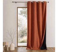 Home Maison QABANE - Rideau Thermique Phonique KONFOR - Flanelle Polyester - Occultant Isolant Froid et Bruit - Chambre Salon Bureau - 8 Oeillets - 140 x 300 cm - Terracotta