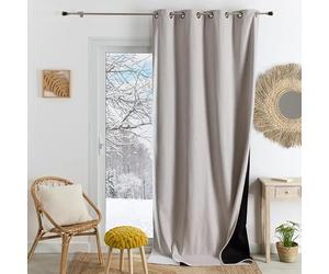 Home Maison QABANE - Rideau Thermique Phonique KONFOR - Flanelle Polyester - Occultant Isolant Froid et Bruit - Chambre Salon Bureau - 8 Oeillets - 140 x 260 cm - Naturel