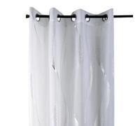 Home Maison QABANE - Voilage Rayures Ondulées Métalisées - Polyester - Voilages Tamisants Semi-Transparents - Chambre Salon Cuisine - Ø Oeillets Ronds - Prêt à Poser - Blanc - 135 x 240 cm