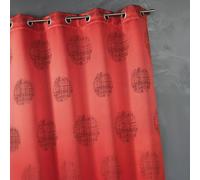 Home Maison - Rideau Jacquard Imprimé Rond Chiné - 100% Polyester - Tamisant et Isolant - Prêt-à-Poser avec Oeillets - Salon Chambre - 140 x 260 cm - Rouge Orangé