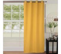 Home Maison - Rideau Occultant Uni Coloré - Polyester - Tissu 260 g/m² - 8 Œillets Ronds Argent - Isolation Thermique et Phonique - Chambre Salon Bureau - 700g - 140 x 260 cm - Jaune Moutarde