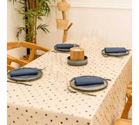 HOME MAISON Sud Etoffe - Nappe Rectangle enduite à Pois Coton/Polyester Bleu foncé 250x150 cm