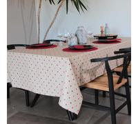 HOME MAISON Sud Etoffe - Nappe Rectangle enduite à Pois Coton/Polyester Rouge 250x150 cm
